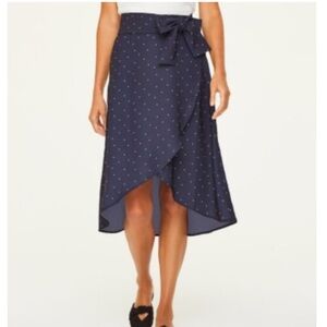 LOFT High-Low Navy Polka Dot Skirt